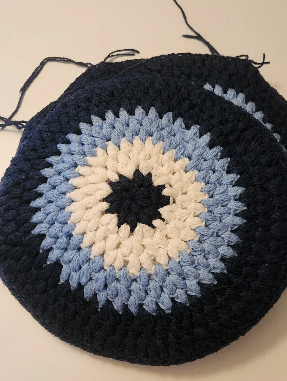 Set Of 4 Vintage Crochet Xhair Pads Blue White